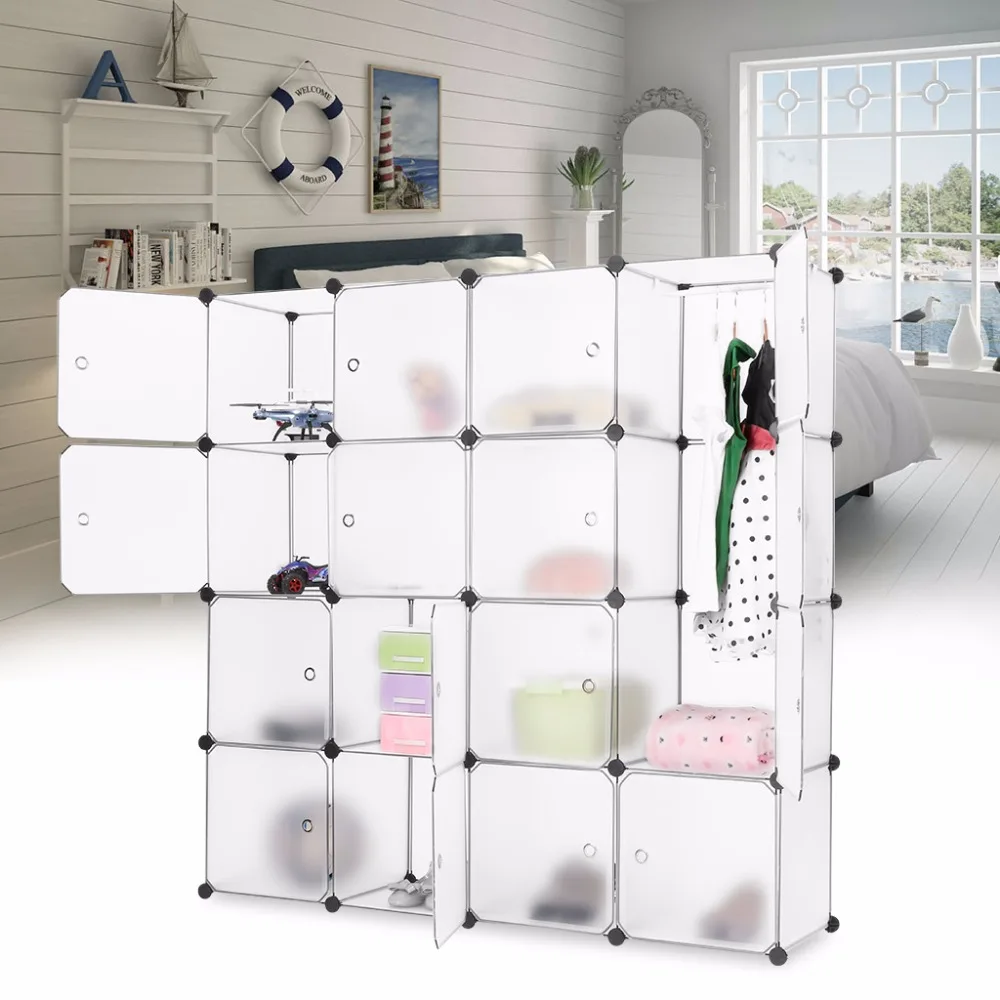 

LANGRIA White 16-Cube Interlocking Modular Storage Organizer Shelving System Closet Wardrobe Rack with Doors For Home Clothes