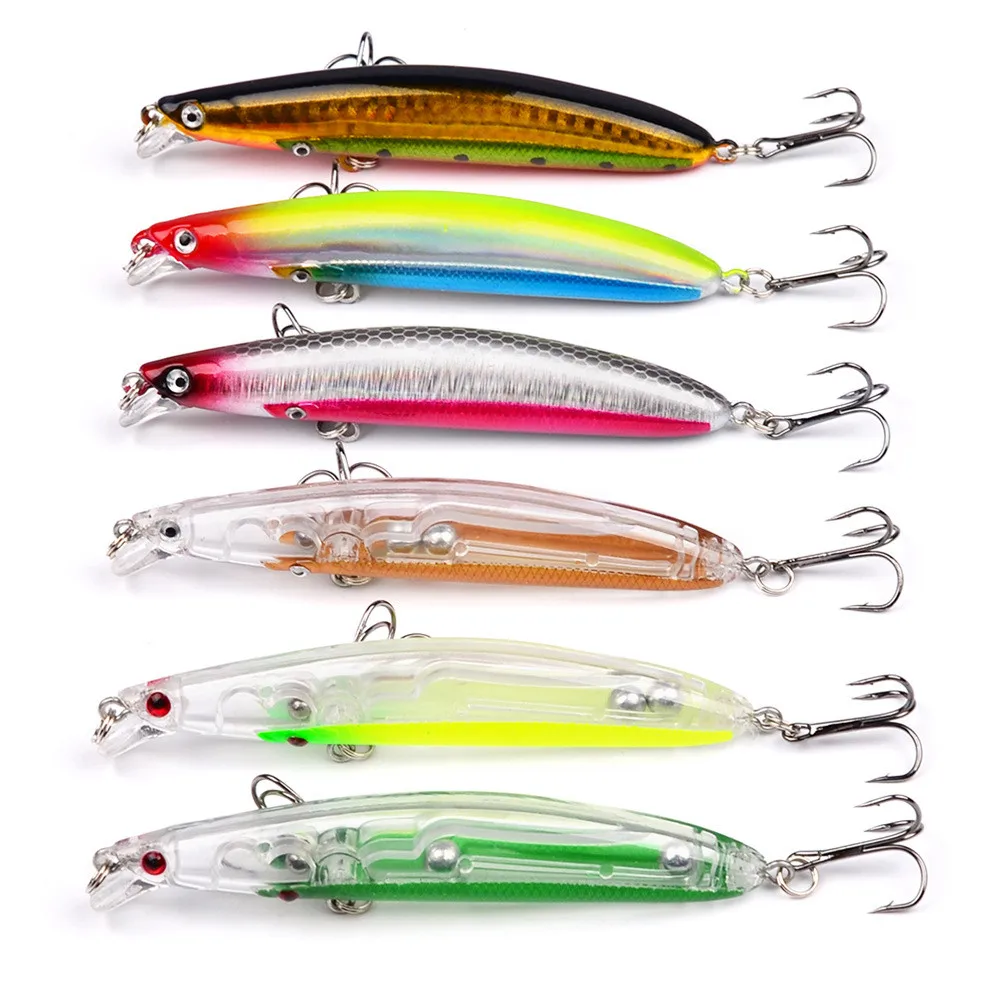 1PC Fishing Lures 9.5cm Plastic Hard Bass Baits 6 Colors Minnow Lures