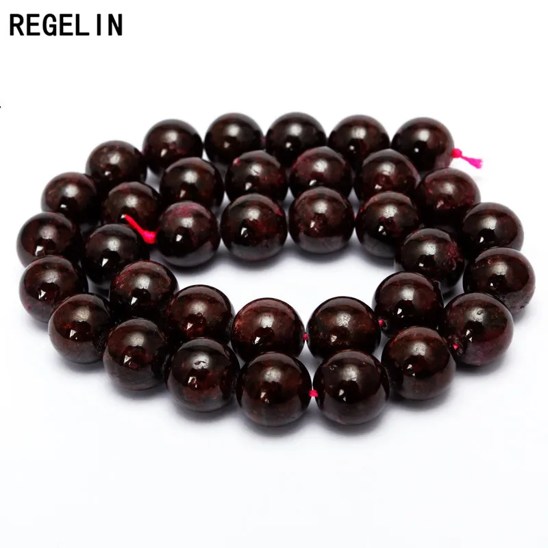 

REGELIN Round Garnet Stone Beads 4/6/8/10/12mm Round Crystal Quartz Loose Beads 1strip DIY Bead Bracelet Craft Jewelry Making