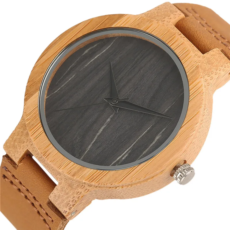 Casual Men Women Nature Wood Wristwatches Simple Bamboo Sliced Pattern Genuine Leather Strap Minimalist Wooden Watch Clock Gifts (3)