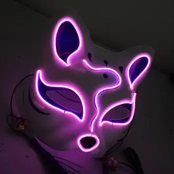

Halloween Mask LED Maske Light Up Party Masks Neon Maska Cosplay PVC Cat Face Mask Fox Mask Tassels Bells Cosplay Dance Mask