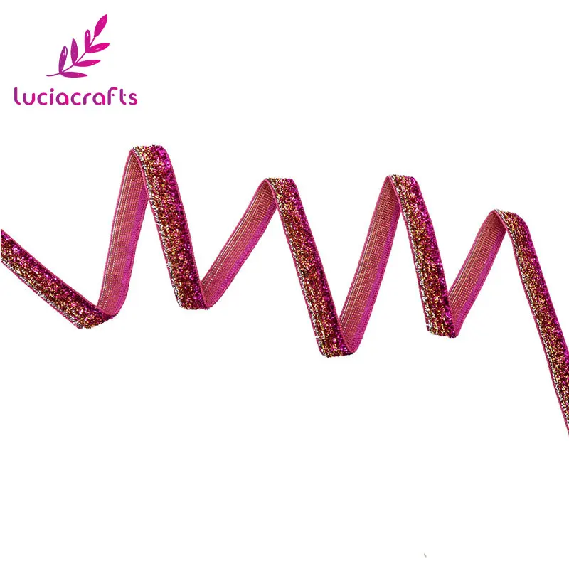Lucia crafts 5y/8y 3/"(10 мм) Разные цвета на выбор Радужный Блестящий из полиэстера бархатные ленты DIY для украшения T0703 - Цвет: Fuchsia 5y