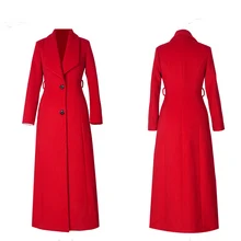 Женское длинное шерстяное пальто с тонким отложным воротником однобортное красное черное