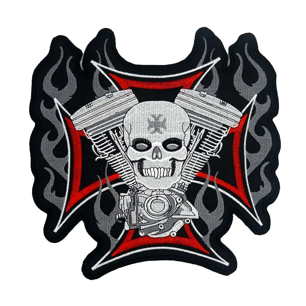 

LARGE SKULL CROSS MOTORCYCLE BACKING Embroidered biker Patches