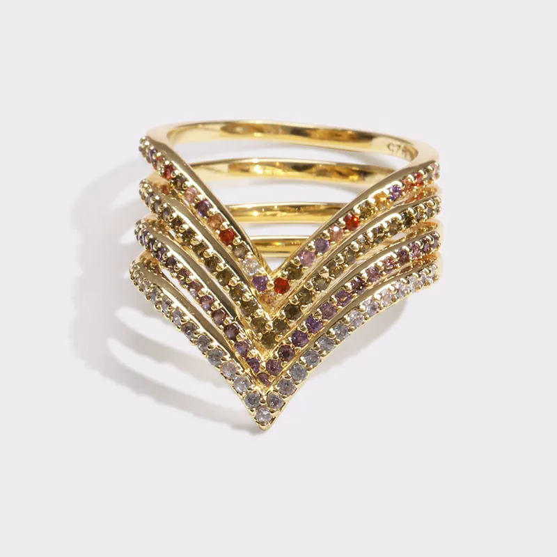 AOTEMAN красочные вечность Золотое кольцо 925 стерлингового серебра укладка радужные тесное кольцо Европейский нежный модные ювелирные изделия с фианитами