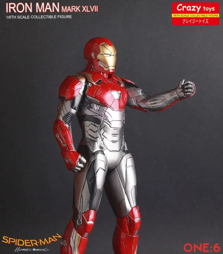 Сумасшедшие игрушки Marvel Железный человек Mark XLVII Mk47 1/6 масштаб Железный человек Статуэтка из ПВХ фигурка модель игрушки в фильме Человек-паук