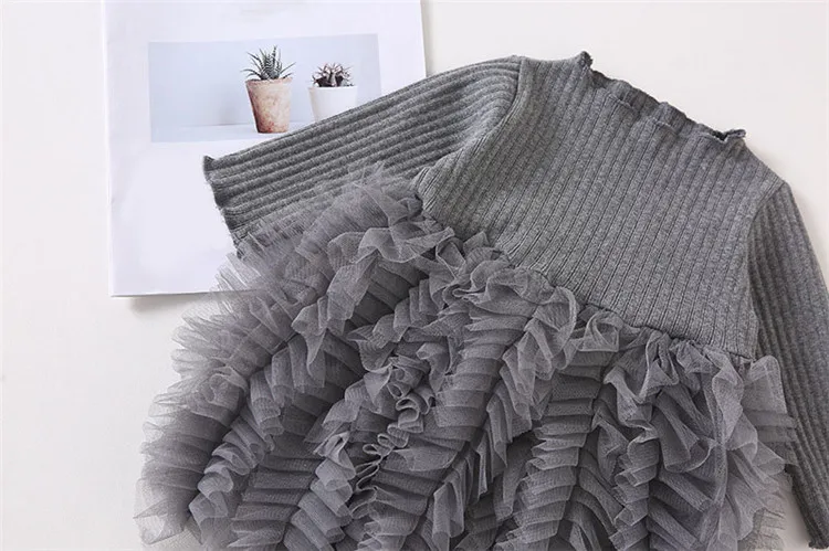 Fanfiluca Girl Long-sleeve Dress Autumn Cute Toddler Dresses For Party And Wedding Cotton Tutu Bow Patchwork Infant Dress009