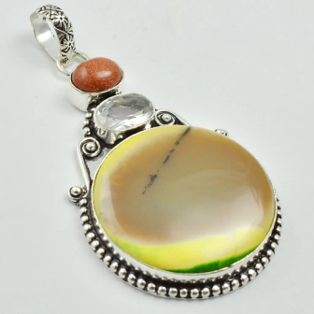 

Dendrite Opal & White Topas Pendant Silver Overlay over Copper , 70 mm, P3122