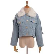 Зимняя куртка Harajuku для женщин и девочек, утепленное светло-синее вельветовое теплое пальто