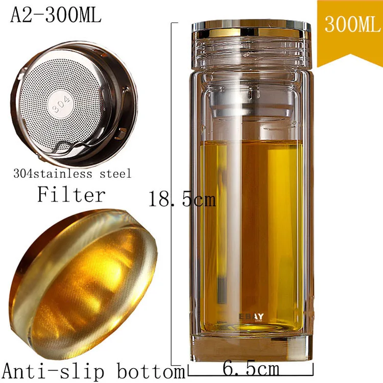 Короткая портативная посуда для напитков, бутылки для воды с высоким боросиликатным двойным стеклом 300 мл/360 мл офисная уличная стеклянная чайная бутылочка для заваривания