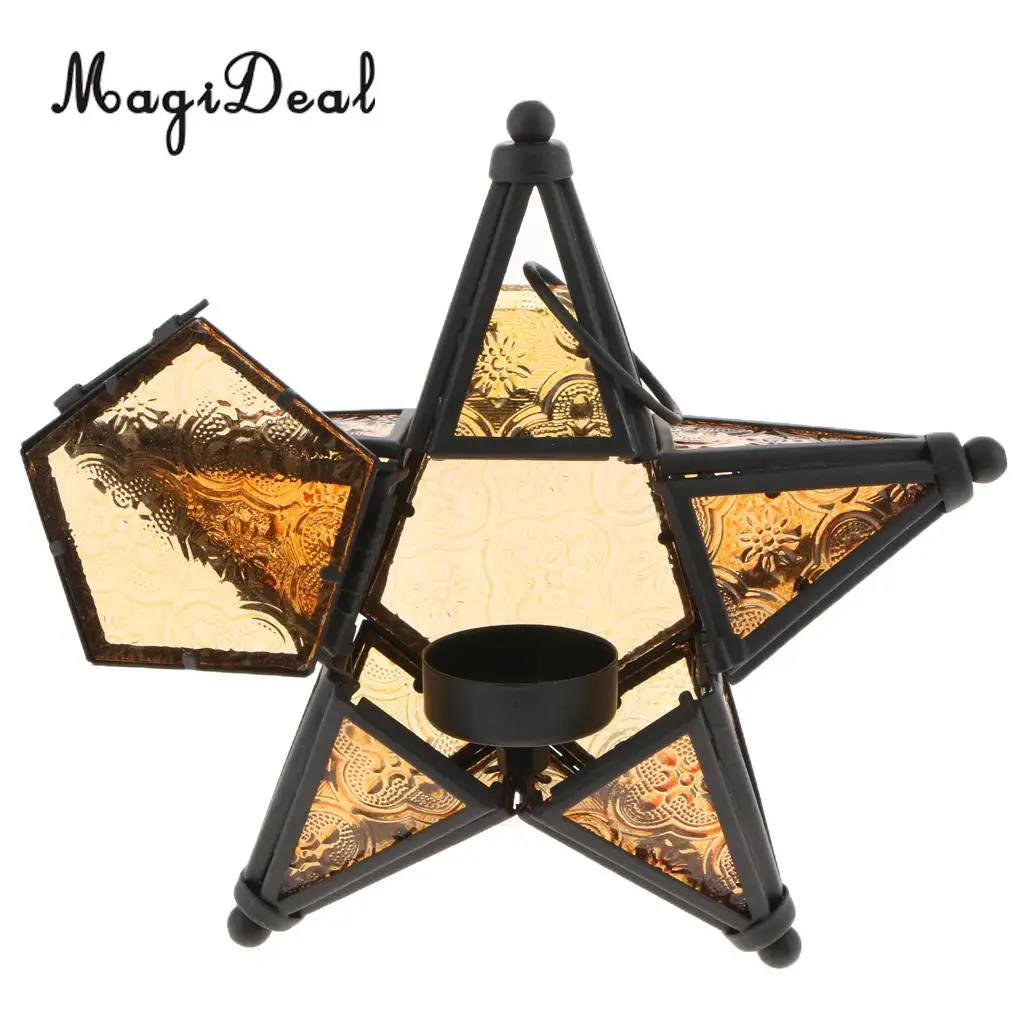 MagiDeal MOROCCAN CANDLE HOLDER MOROCCO STYLE HANGING STAR TEA LIGHT GLASS LANTERN LAMPSHADE - HOME BAR PUB CAFE