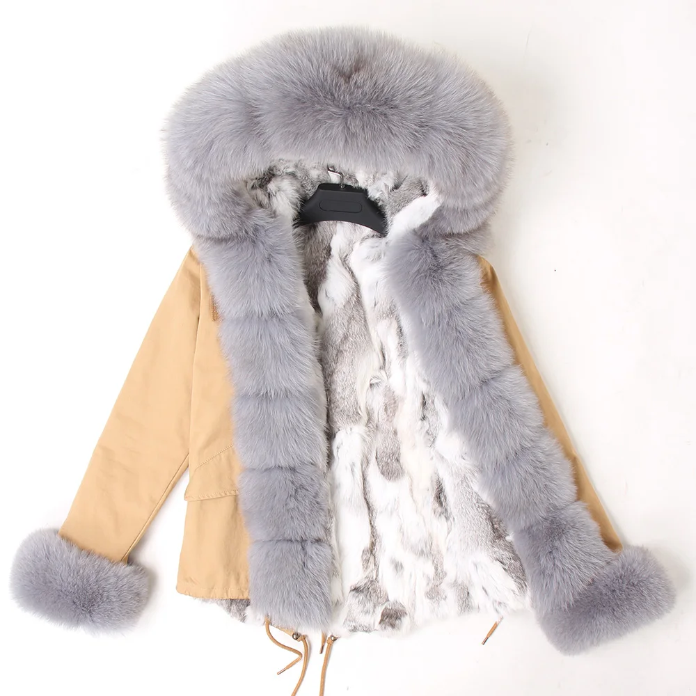 

2019 new russian women winter jacket camouflage army green natural real fox fur collar coat hooded outwear rabbit thick parka