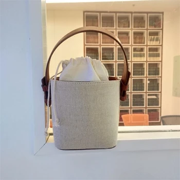 

2019 Drawstring bucket bag women handbag High quality canvas Stitching PU leather mini shoulder bag women totes Bolsas Feminin