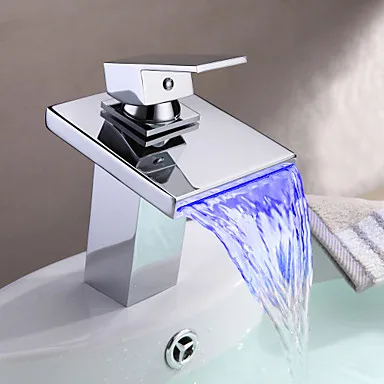 

Multi-color LED Waterfall Water Sink Basin Faucet Tap For Bathroom, Torneira Para De Banheiro Monocomando