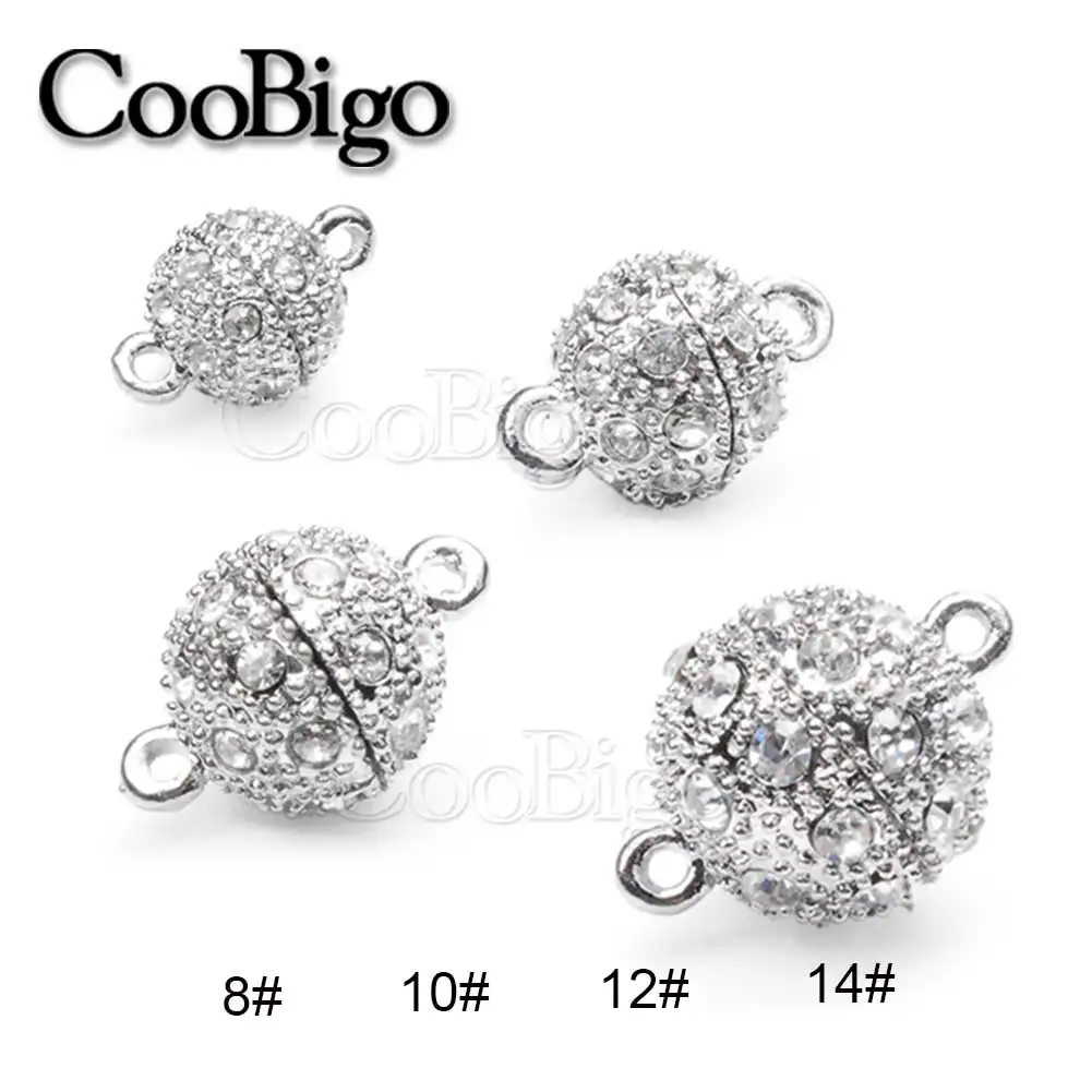5 Sets Crystal Rhinestone Magnetic Clasps Round Rhodium