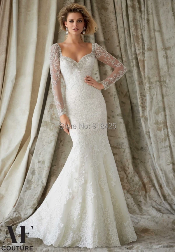 Gorgeous Beaded Long Sleeves Lace Wedding Dresses Open Back Mermaid New
