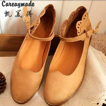 

Careaymade-New Leather pure handmade shoes, the retro art mori girl hollow shoes,Women's casual Sandals,Khaki and green