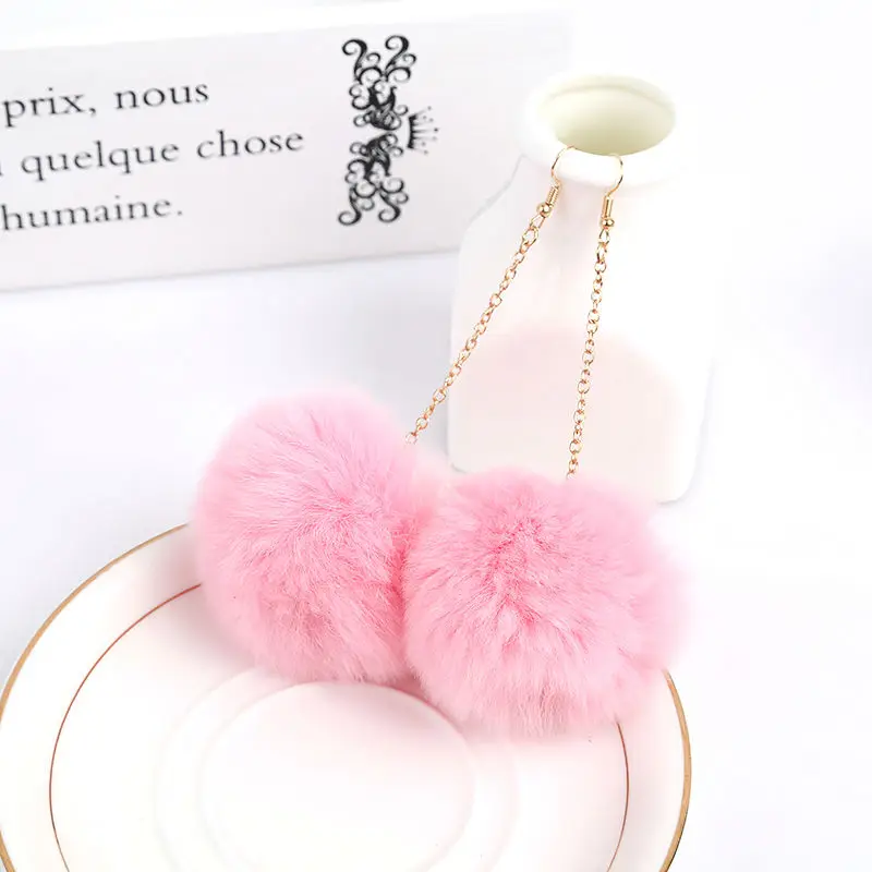 Новая мода Pom ткань красный/розовый мех настоящий кролик шарик кулон золото пирсинг серьги-подвески Brincos для женщин - Окраска металла: Pink