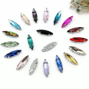 

4*15mm Horse eye Crystal Glass Sew-on Rhinestones Silver or Gold Bottom with Four claws DIY Women's Dresses 20pcs
