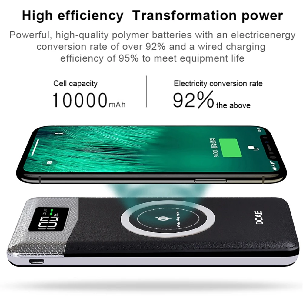 DCAE power Bank 10000 мАч QI Беспроводное зарядное устройство Портативный внешний аккумулятор power bank для iPhone XS Max XR X 8 samsung S8 S9 Xiaomi