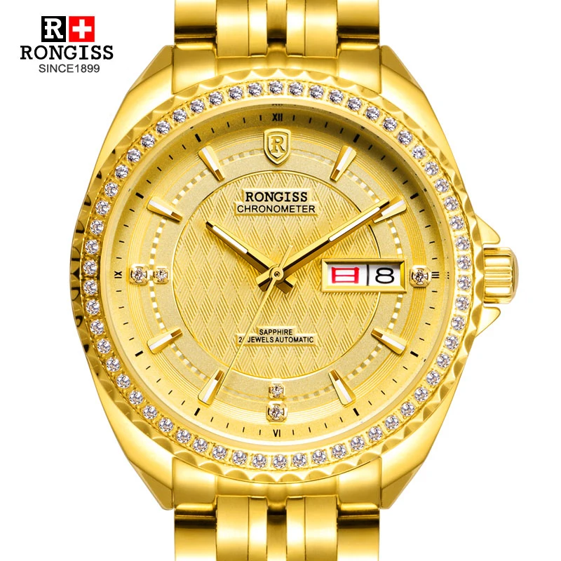 RONGISS Switzerland 18k gold watches men luxury brand japan 24 JEWELS