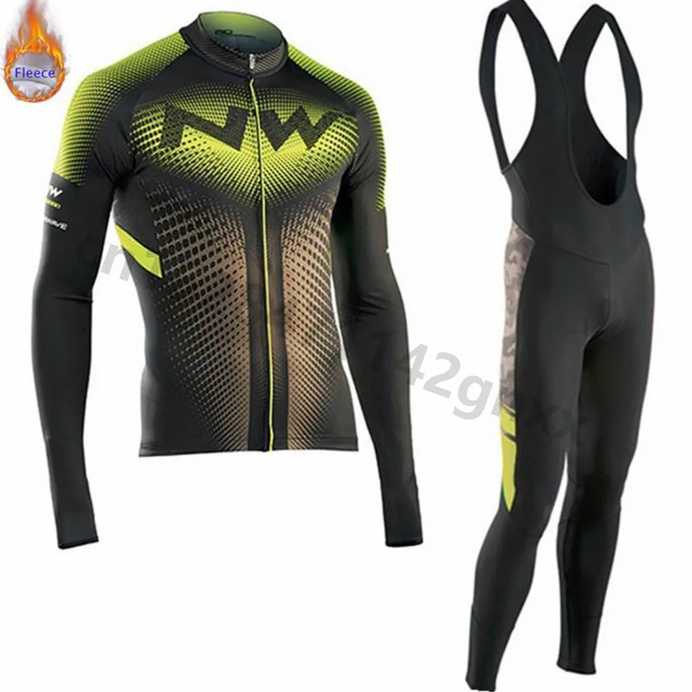 

NW New Mens Cycling Jersey Set 2019 Pro team Long Sleeve Winter Thermal Fleece MTB bike triathlon Cycling Clothing Ropa Ciclismo