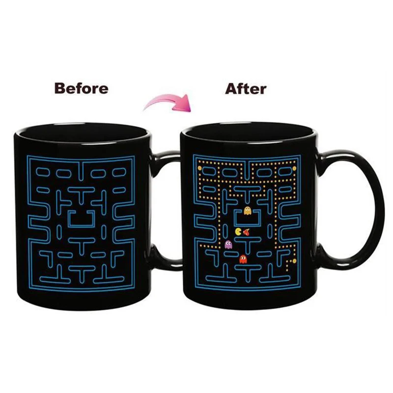 

Hot sale Magic Color Change Ceramic Coffee Cup Pacman Style Morning Tea Mug Hot Water Color-changing Mug Good Gift SH25