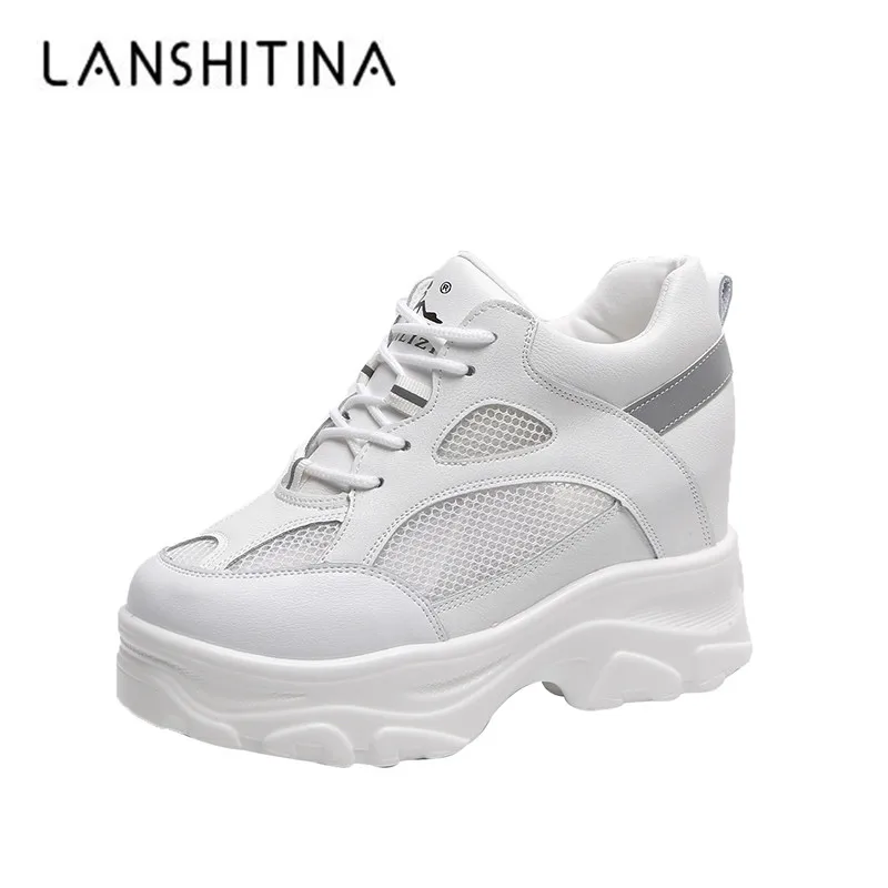 

2019 New Women Platform High Heels Air Mesh Breathable Wedge Casual Shoes 8.5CM Summer Thick Sole Sneakers Woman Outdoor Shoes