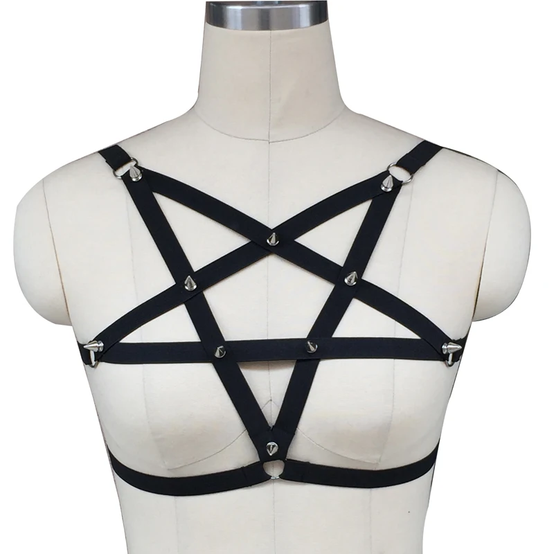 Roupas de natal pentagrama Arnês mulheres gothic harness gaiola bra bondage corpo Personalizado witchy liga exótica topo colheita harnes