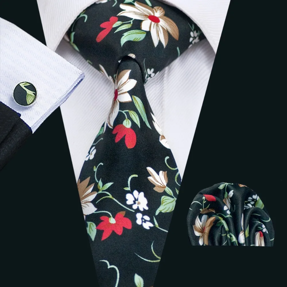 

DiBanGu Top Green Red Floral Men's Tie Hanky Cufflinks Gifts for Men 100% Silk Neck Tie Business Wedding Party Tie Set SJT-1286