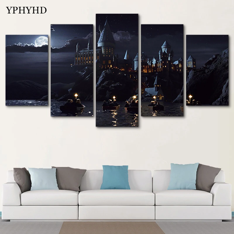 YPHYHD 5 Piece Canvas Art Potter Hogwarts Magic School Classical Picture Prints Table Wall Decoration Living Room Pop | Дом и сад