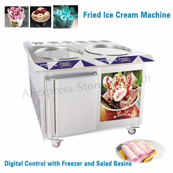 

Double Pans 55CM Fried Ice Cream Machine 6 Buckets Ice Cream Roll Maker Commercial Stainless Steel