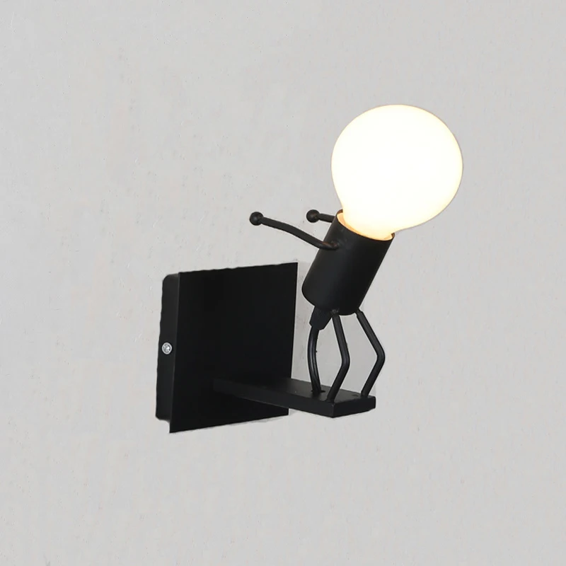

5W E27 Modern Doll LED Wall Light Fixtures LED Creative Mounted Iron Bedside Sconce Lamp for Kids Baby Room Living Room
