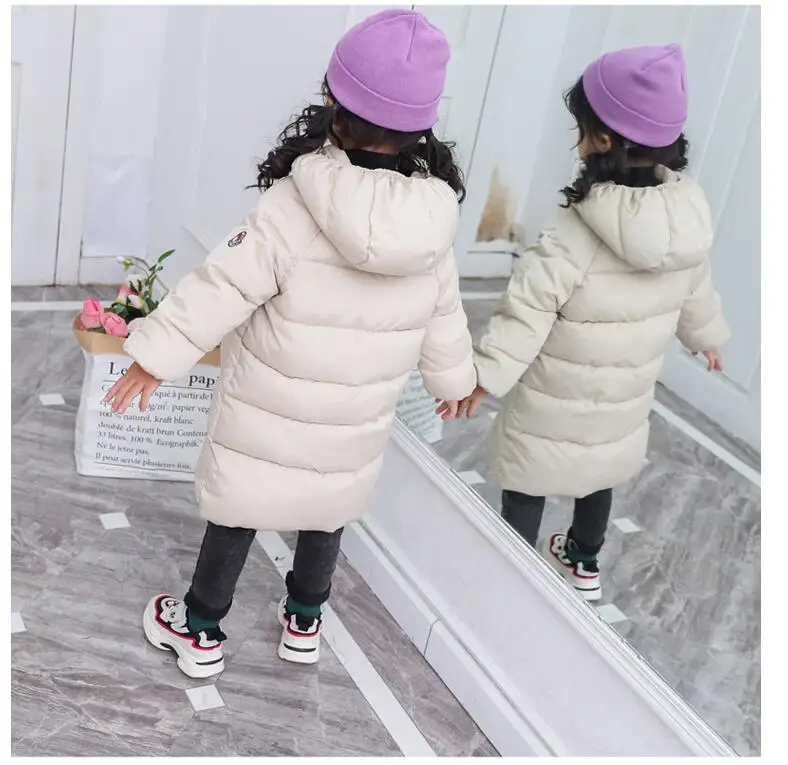 Зимняя детская хлопковая куртка, средний и длинный стиль, новая Корейская версия для девочек, хлопковая куртка, шапка и Толстая куртка