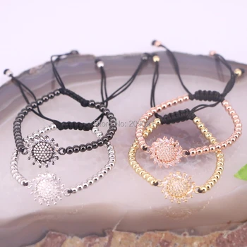 

8Pcs Round Beads Micro Pave CZ Macrame Bracelets Jewelry