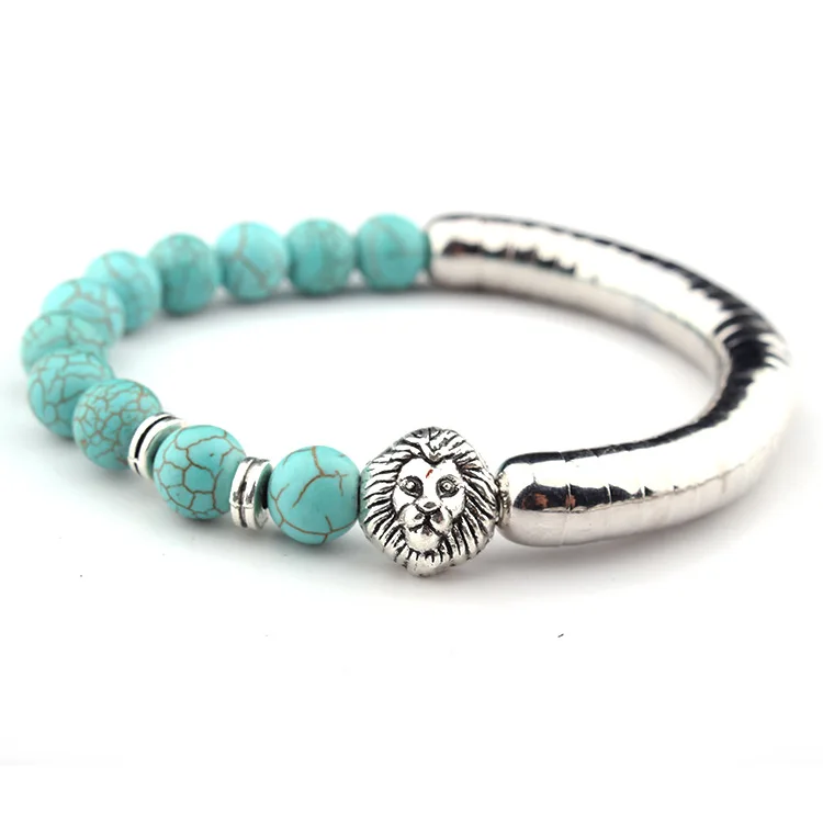 

2017 Leopard Lion Head Bracelet Turquoises Bracelets Bangles Charm Natural Stone Bracelet yoga Jewelry Men Women