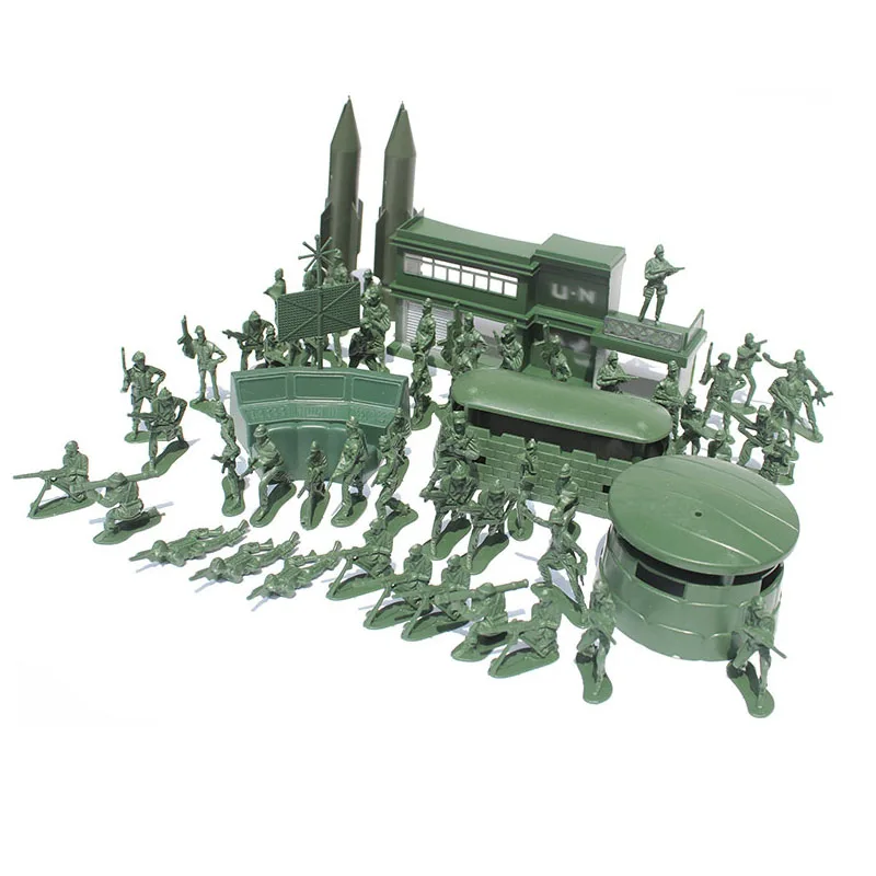 Billige Weltkrieg 56 teile satz soldat junge sand tabelle modell spielzeug 5 cm soldat Militärbasen Set nostalgischen spielzeug
