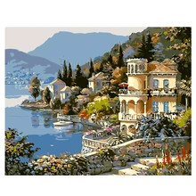 Горячая украшение для дома, безрамочные картины живопись холст Пейзаж Город у озера по номерам цифровая картина маслом