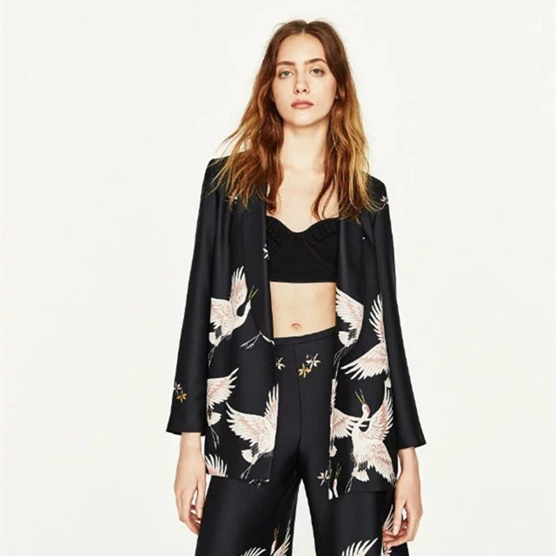 

2017 Women Fashion Vintage Retro Loose Jacket Animal Crane Print Kimono Suit jacket Brand sashes Outwear Coat Tops c327