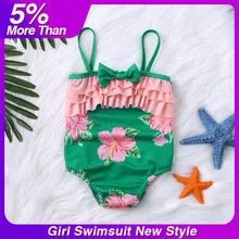 Одежда для купания для маленьких девочек; одежда для купания с бантом и оборками; купальник с цветочным принтом; комбинезон с принтом; Цельный купальник с бантом для купалки