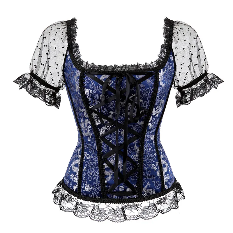 

caudatus bustier corset tops for women with sleeves lace up brocade shoulder strap corselet overbust corset vest plus size