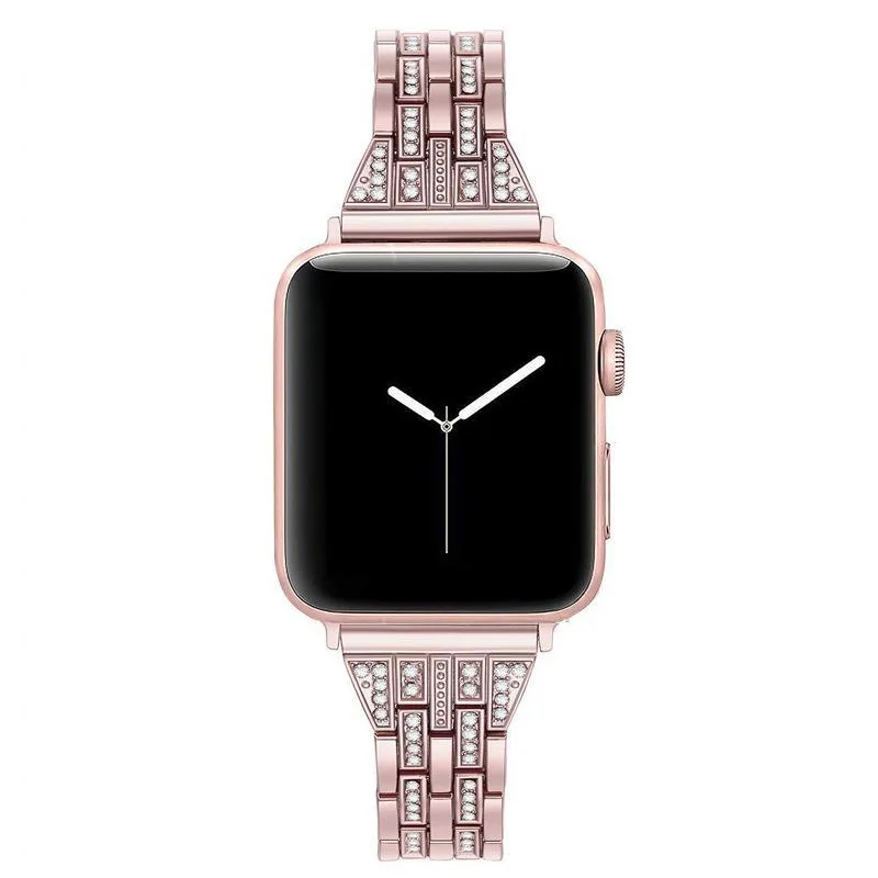 

Woman Stylish Watch Bands for Apple Watch 4 Band Stainless Steel Metal Five Beads Two Rows Of Diamonds Strap for iWatch