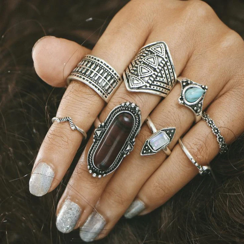 KEORMA New 2017 Fashion Stone Punk Ring Sets Boho Vintage stone Knuckle