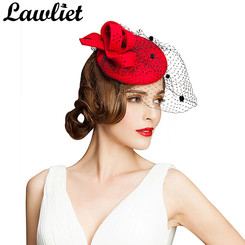 

Women Fascinator Hat Autumn Winter Hollow Veil Wool Felt Women Cocktail Formal Dress Hats Wedding Hats Hair Accessories