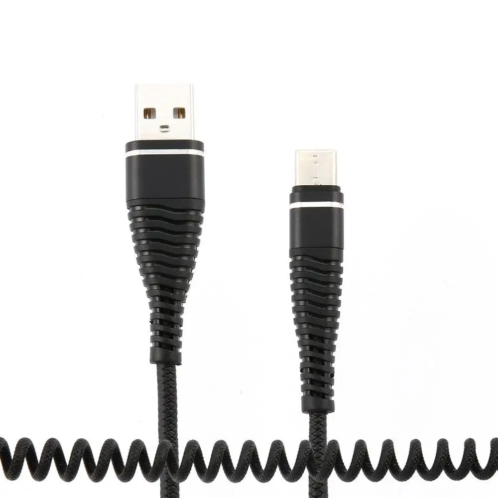 USB-C кабель для передачи данных Тип C кабель спиральная пружина спираль type-C мужской удлинитель для синхронизации данных зарядное устройство провод зарядный кабель для samsung - Цвет: black