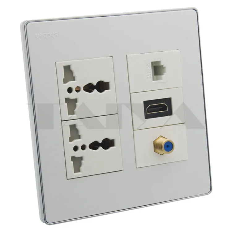 HDMI, RJ45, F TV, 2X Power wall plate support DIYwall platepower