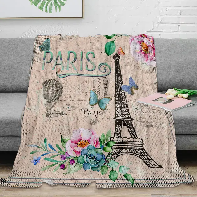 Paris My Love Pink French Vintage Throw Blanket Warm Microfiber Blanket Flannel Blanket Bedroom Decor Blankets For Beds