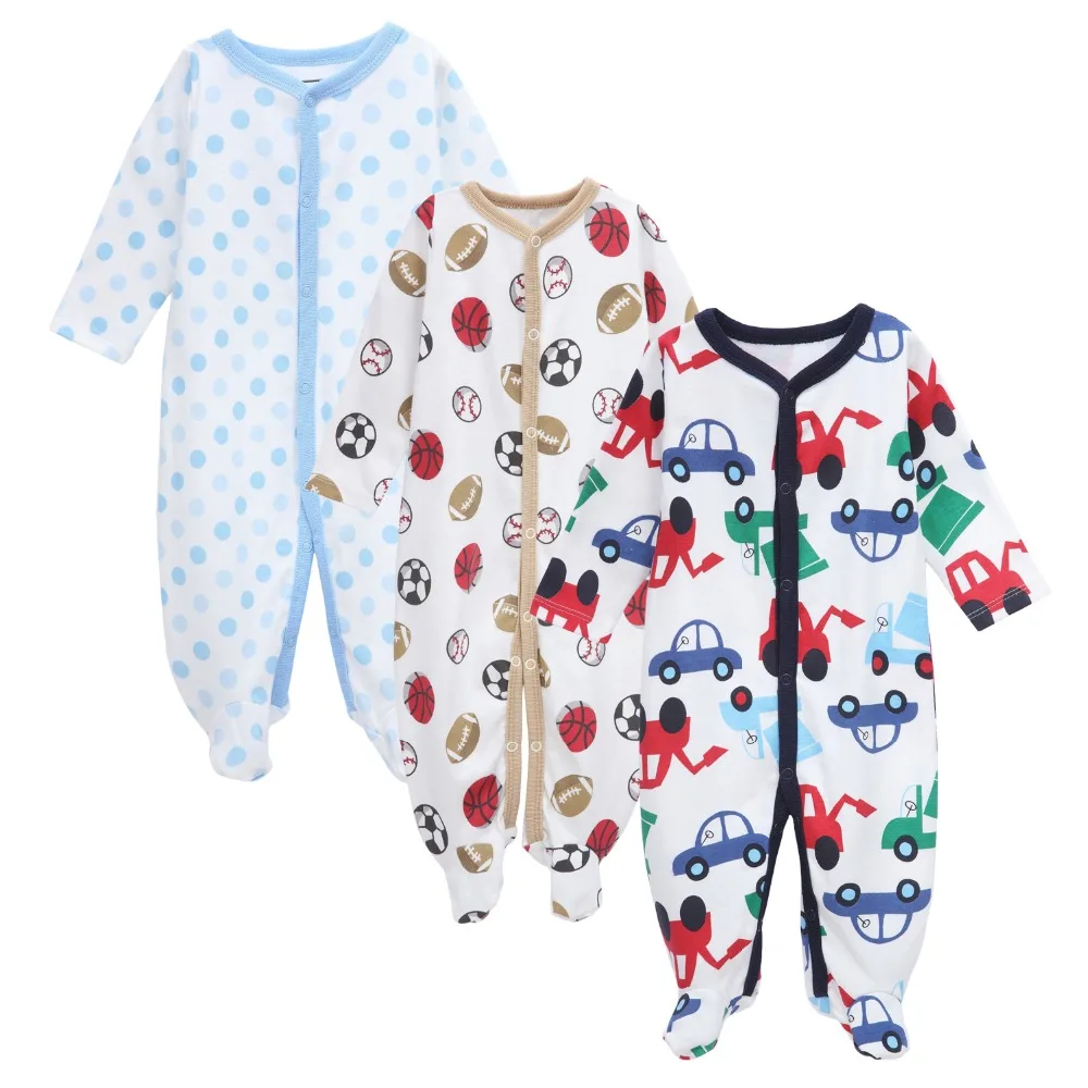 

3pcs/Lot Free Shipping Newborn Baby Long Sleeves Round Collar Rompers New Arrival Baby Clothes Boys Girls Footed Rompers