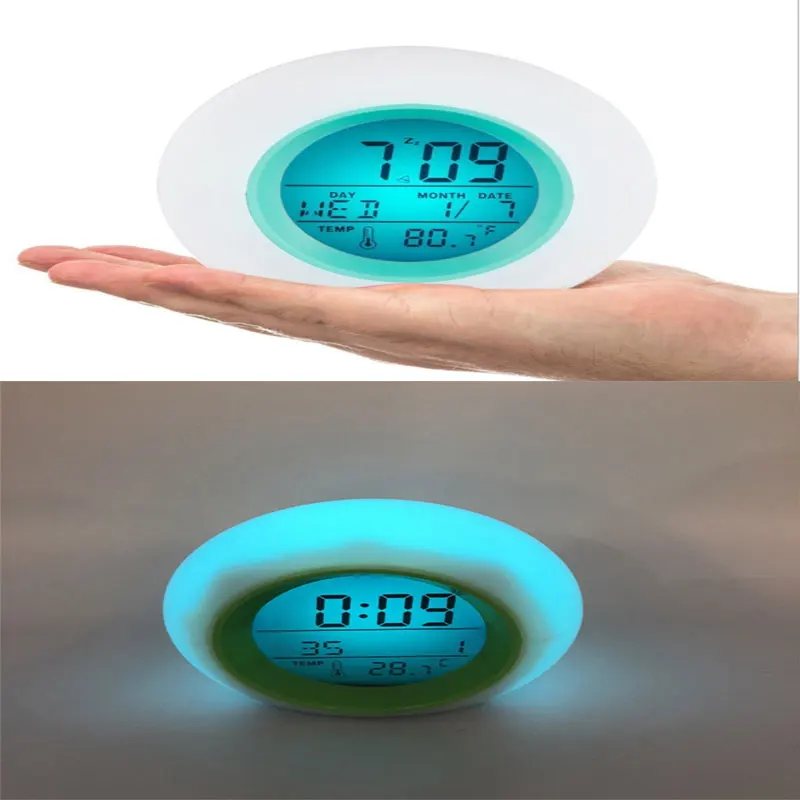 

7 Colorful Backlight Round Children's Alarm Clock Calendar Frontal Ball Clock