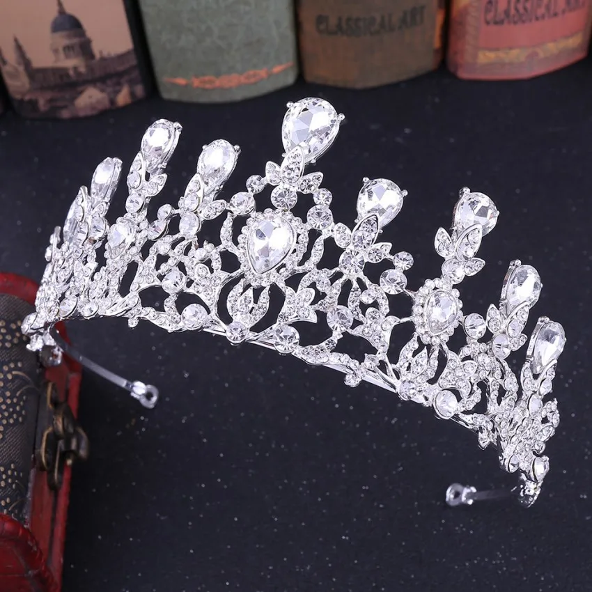 Silver Барокко розовый свадебный венец со стразами королевская тиара Корона невесты головная повязка, аксессуары для волос диадема свадьбы украшения для волос - Окраска металла: Silver